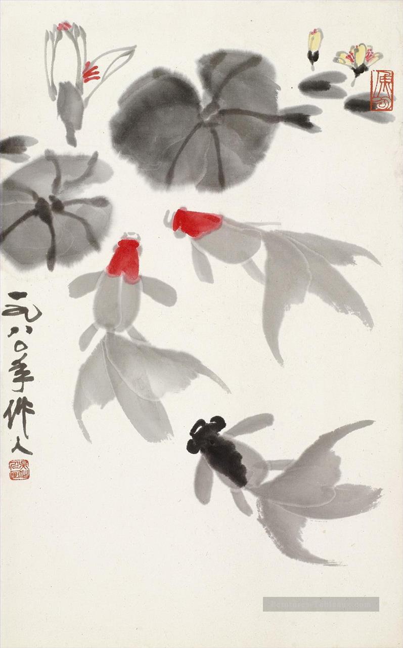 Wu Zuoren goldpoisons 1980 vieille encre de Chine Peintures à l'huile